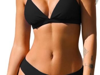 Bikini Set for Women Two Piece Swimsuits V Neck Low Rise Crisscross Back Self Tie Spaghetti Straps