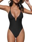 Women Swimsuit One Piece Bathing Suit Deep V Neck Crisscross Back Adjustable Strap