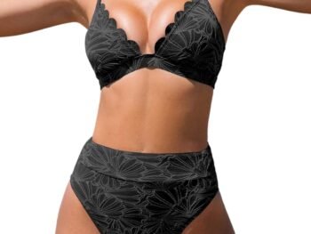 Bikini Set for Women Bathing Suit High Waisted Scalloped V Neck Two Pieces Swimsuit