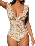 Women's Ruffled One Piece Swimsuit V Neck Lace Up