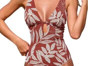 Women's One Piece Swimsuit Deep V Neck Keyhole Cutout O Ring Textured Bathing Suit