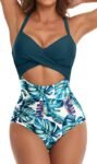 Women's One Piece Swimsuits Tummy Control Cutout High Waisted Bathing Suit Wrap Tie Back 1 Piece Swimsuit
